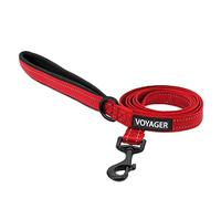 Voyager Reflective Dog Leash with Neoprene Handle, 5ft Long, Supports Small, Medium, and Large Breed Puppies, Cute and Heavy Duty for Walking, Running, and Training - Red (Leash), L