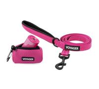 Best Pet Supplies Voyager Reflective Dog Leash with Neoprene Handle, 5 FT. and Reusable Mesh Dispenser Poop Bag Holder Set for Travel, Walking, Park and Outdoor Use, Soft and Durable with Clip-On