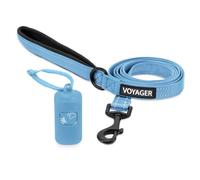 Voyager Reflective Dog Leash with Neoprene Handle and Reusable Mesh Dispenser Poop Bag Holder by Best Pet Supplies, Baby Blue, size M