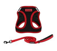 Voyager Step-in Air All Weather Mesh Harness and Reflective Dog 5 ft Leash Combo with Neoprene Handle, for Small, Medium and Large Breed Puppies by Best Pet Supplies - Red Trim, M