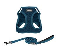 Voyager Step-in Air All Weather Mesh Harness and Reflective Dog 5 ft Leash Combo with Neoprene Handle, for Small, Medium and Large Breed Puppies by Best Pet Supplies - Leash Harness (Blue), XXS