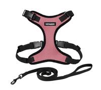 Voyager Step-in Lock Cat Harness and Reflective Cat Leash with Neoprene Handle by Best Pet Supplies - Supports Small, Medium and Large Breed Cats, Pink/Black Trim, size S - 5ft