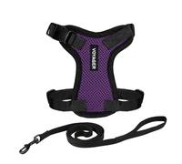 Voyager Step-in Lock Cat Harness and Reflective Cat Leash with Neoprene Handle by Best Pet Supplies - Supports Small, Medium and Large Breed Cats, Purple/Black Trim, size S - 5ft