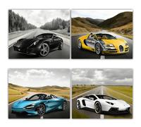 VOYANTE 4 Pcs Car Posters, Black and White Modern Racing Wall Art Prints, Cool Supercar Posters for Bedroom Boys Men, Home Decor, Living Room, Office, Dorm Man Cave (12x8 inch, Unframed)