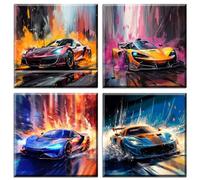 VOYANTE 4 Pcs Car Posters, Modern Racing Wall Art Prints, Cool Supercar Posters for Bedroom Boys Man Cave, Car Decor Living Room, Bedroom Accessories for Men (12x12 inch, Unframed)