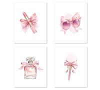 VOYANTE 4 Pcs Pink Canvas Wall Art Poster, Fashion Wall Posters Set, Vogue Room Decor with Sunglasses, Perfume, Lipstick Print Decoration, Prints Artwork for Living Room Bedroom, 12 x 8 in Unframed