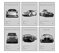 VOYANTE 6 Pcs Car Posters, Modern Racing Wall Art Prints, Cool Supercar Posters for Bedroom Boys Men, Home Decor, Living Room, Office, Dorm Man Cave (12x8 inch, Unframed)