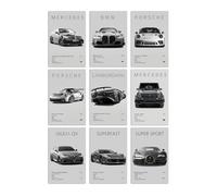 VOYANTE 9 Pcs Car Posters, Black and White Modern Racing Wall Art Prints, Cool Supercar Posters for Bedroom Boys Men, Home Decor, Living Room, Office, Dorm Man Cave (12x8 inch, Unframed)