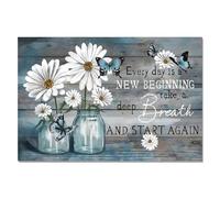 VOYANTE Floral Butterfly Metal Wall Art Poster, Every day is a NEW BEGINNING Wall Posters, Modern Room Decor, Minimalist Vintage Flower Prints Artwork for Living Room, Bedroom & Bathroom, Unframed