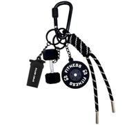 VOYANTE Gym Keyring, Cartoon Dumbbell Keychain, Black Key Chain with Barbell & Kettlebells Pendant, Fitness Accessories for Bag & Wallet, Gym Gifts for Men Women Sports Lovers & Trainer