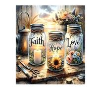 VOYANTE Inspirational Stamped Cross Stitch Kits, Faith, Hope, Love DIY Cross Stitch Kits, Easy Pattern Embroidery Kit for Adults Beginners, Colorful Wall Art for Home Decor, Unframed 12x16 Inch