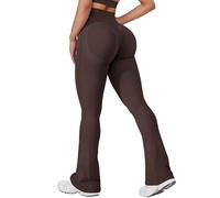 VOYJOY Mini Flared Impact Leggings for Women 30" Seamless Hidden Scrunch Butt Lift Workout Legging Flare Bootcut Yoga Pants, Chocolate Brown, S