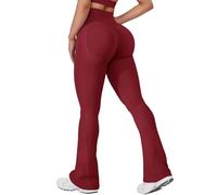 VOYJOY Mini Flared Impact Leggings for Women 30" Seamless Hidden Scrunch Butt Lift Workout Legging Flare Bootcut Yoga Pants, Scarlett Red, M