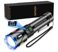 Voylite Torches LED Super Bright 500000 Lumen Rechargeable - 5000mAh Battery with LCD Power Display, 1500m Beam Distance, IPX7 Water Resistant, 3 Modes and Zoom with Belt Clip for Camping, Emergency