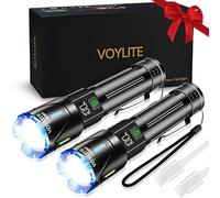 Voylite Torches Led Super Bright Rechargeable 2 Pack, 1000000 Lumen Powerful Torch, Long Lasting Bright Torch, LCD Power Display, 1500m Range, IPX7 Water, 3 Modes and Zoom with Belt Clip for Outdoor