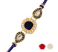 VOYLLA Faux Kundan Gems Blue And Gold Thread Rakhi|Rakhi For Brother|Pack Of 1|Rakhi Special|, One Size, Cotton, No Gemstone