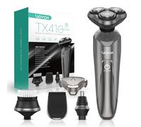 VOYOR Electric Shavers Men Rechargeable Electric Razor for Men 3D Rotary Mens Shavers Cordless Foil Shaver 4-in-1 Shaving Kit Nose Hair Trimmer Wet and Dry LCD & Travel Lock TX410 (Gray)