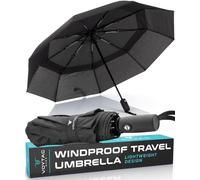 VOYTAG Travel Umbrella - Windproof Compact - Small Mini Portable Umbrella for Rain with Automatic Open Close, Durable & Lightweight, Waterproof Canopy, Fits in Backpack & Purse, Black, 1-Pack (42 Inch