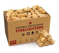 VOYTO Box of 200 Natural Firelighters for BBQ - Firelighters for Pizza Oven, Wood & Log Burner | Wood Wool & Wax Coated Fire lighters for Instant, Safe, and Clean Fire Ignition