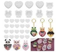 Voyyphixa 10 Pcs Heart Resin Shaker Moulds with Animal Epoxy Resin Molds Set Silicone Quicksand Moulds with 20 Pcs Seal Film Silicone Casting Molds for Resin Jewelry Pendant, DIY Art Craft