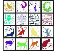 Voyyphixa 16 Pieces Cat Stencil for Painting Reusable Cat Butterfly Stencils Moon Cat Stencils for Painting on Wood for DIY Crafts Ornament Scrapbook Sign Shirt Canvas