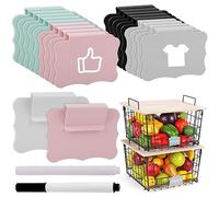 Voyyphixa 20 PCS Basket Labels Removable Clip on Storage Bin Label Holder with 2 Pcs Marker Pen Pantry Labels Plastic Chalkboard Tag Labels for Basket Pantry Organization Box (Style A)