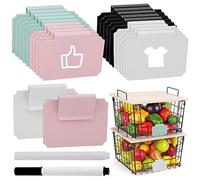 Voyyphixa 20 PCS Labels for Storage Boxes Chalkboard Labels Basket Labels with 2 Pcs Marker Pen Removable Clip Label Holder for Storage Bins Shelf Organization Box Pantry Labels Clip on (Style B)