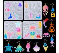 Voyyphixa 37 Pcs Resin Jewellery Molds with Holes Resin Earring Molds Octopus Lighthouse Jellyfish Silicone Epoxy Resin Mold UV Resin Art Casting Moulds for DIY Ornament Charm Crafts Home Decor