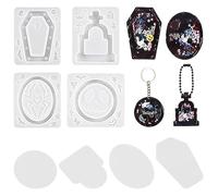 Voyyphixa 4 PCS Halloween Resin Shaker Moulds Coffin Silicone Quicksand Resin Molds Tombstone Epoxy Casting Mold Resin Art Molds with Seal Film for DIY Keychain Ornament Pendant (Halloween Mold A)
