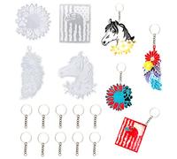 Voyyphixa 4 Pcs Resin Silicone Molds Kit Eagle Leaves Dog Paws Horse Head Crafts Epoxy Resin Casting Moulds Set with 10 Piece Key Rings for DIY Crafts Making Keychain Jewelry Making (4 Pcs)