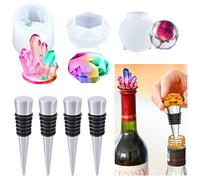 Voyyphixa 7 pcs Resin Mold Kit Bottle Stopper Silicone Molds with 4 Metal Wine Corks, Stoppers Moulds for Epoxy Resin DIY Crystal Cluster Gem Ball Diamond Jewelry Crafts Decoration