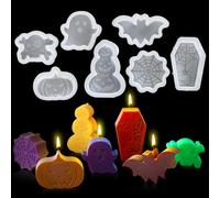 Voyyphixa 7PCS Halloween Resin Molds Set Candle Silicone Mold Skull Cobweb Bat Ghost Pumpkin Halloween Ornaments Epoxy Resin Casting Molds for Candle Craft Soap Home Decor