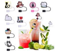 Voyyphixa 8Pcs Cute Cat Straw Cover Cap for Stanley Cup Silicone Covers Cap Cup Accessories Cat Dust-Proof Drinking Straw Reusable Straw Tips Lids Stanley Cup Straw Cover (Cat)