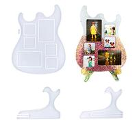 Voyyphixa Guitar Shaped Picture Frame Resin Mold, Music Photo Frame Silicone Molds with Display Stand Mold, Guitar Body Epoxy Resin Mold for DIY Crafts, Home Table Decor