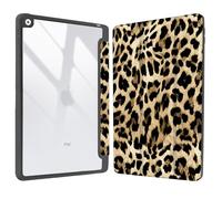 Vozehui 10.2 inch Black Leopard Print Case for iPad 9th/8th/7th Generation Case with Clear Back Shell w/Pencil Holder,Tri-fold Stand Protective Cover w/Auto Sleep Wake for 10.2 inch 2021/2020/2019