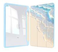 Vozehui 10.2 inch Blue Waves Case for iPad 9th/8th/7th Generation Case with Clear Back Shell w/Pencil Holder,Tri-fold Stand Protective Cover w/Auto Sleep Wake for 10.2 inch 2021/2020/2019