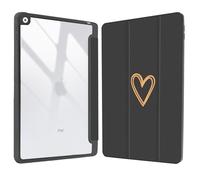 Vozehui 10.2 inch Case for iPad 9th/8th/7th Generation Case Black with Clear Back Shell w/Pencil Holder,Tri-fold Stand Protective Cover w/Auto Sleep Wake for 10.2 inch 2021/2020/2019 Heart Black