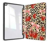 Vozehui 10.2 inch Cherry Leopard Print Case for iPad 9th/8th/7th Generation with Clear Back Shell w/Pencil Holder,Shockproof Tri-fold Stand Protective Cover w/Auto Sleep Wake for iPad 9th/8th/7th