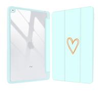 Vozehui 10.2 inch Cute Case for iPad 9th/8th/7th Generation Case Black with Clear Blue Shell w/Pencil Holder,Tri-fold Stand Protective Cover w/Auto Sleep Wake for 10.2 inch 2021/2020/2019 Heart Blue