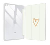 Vozehui 10.2 inch Cute Case for iPad 9th/8th/7th Generation Case with Clear Blue Shell w/Pencil Holder,Tri-fold Stand Protective Cover w/Auto Sleep Wake for 10.2 inch 2021/2020/2019 Beige Heart