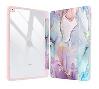 Vozehui 10.2 inch Pink Blue Marble Case for iPad 9th/8th/7th Generation Case with Clear Back Shell w/Pencil Holder,Tri-fold Stand Protective Cover w/Auto Sleep Wake for 10.2 inch 2021/2020/2019