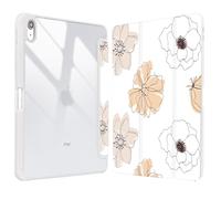 Vozehui 11/10.9 inch Cute Floral Case for iPad 11/10th Generation 2025/2022 Case Pink with Clear Back Shell w/Pencil Holder,Tri-fold Stand Protective Cover w/Auto Sleep Wake for iPad 10th Generation