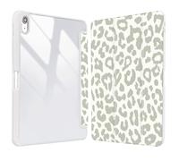 Vozehui 11/10.9 inch Leopard Case for iPad 11/10th Generation 2025/2022 Case Pink with Clear Back Shell w/Pencil Holder,Tri-fold Stand Protective Cover w/Auto Sleep Wake function Beige Grey