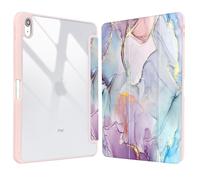 Vozehui 11/10.9 inch Pink Blue Marble Case for iPad 11/10th Generation 2025/2022 Case Pink with Clear Back Shell w/Pencil Holder,Tri-fold Stand Protective Cover w/Auto Sleep Wake