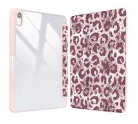 Vozehui 11/10.9 inch Pink Leopard Print Case for iPad11/10th Generation 2025/2022 Case with Clear Back Shell w/Pencil Holder,Tri-fold Stand Protective Cover w/Auto Sleep Wake