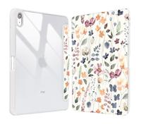 Vozehui 11/10.9 inch Plant Flowers Case for iPad 11/10th Generation 2025/2022 Case Pink with Clear Back Shell w/Pencil Holder,Tri-fold Stand Protective Cover w/Auto Sleep Wake