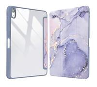 Vozehui 11/10.9 inch Purple Marble Case for iPad 11/10th Generation 2025/2022 Case Pink with Clear Back Shell w/Pencil Holder,Tri-fold Stand Protective Cover w/Auto Sleep Wake