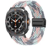 Vozehui Braided Straps Compatible with Samsung Galaxy Watch 7 Ultra 47mm 2024, Elastic Soft Nylon Adjustable Magnetic Buckle Replacement Strap for Galaxy Watch 7 Ultra, Orange Grey