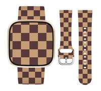 Vozehui Brown Checkered Silicone Straps for Fitbit Versa 4/3/Sense/Sense 2, Soft Unique Printing Technology, Waterproof Durable Adjustable Easy Install Comfortable Replacement Band for Women Men