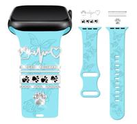 Vozehui Butterfly Engraved Strap with Decorative Ring Loops Compatible with Apple Watch Strap 38mm 40mm 41mm 42mmm 44mm 45mm for Women,Soft Silicone Band for iWatch Series 11 10 9 8 7 6 5 4 3 2 1 SE